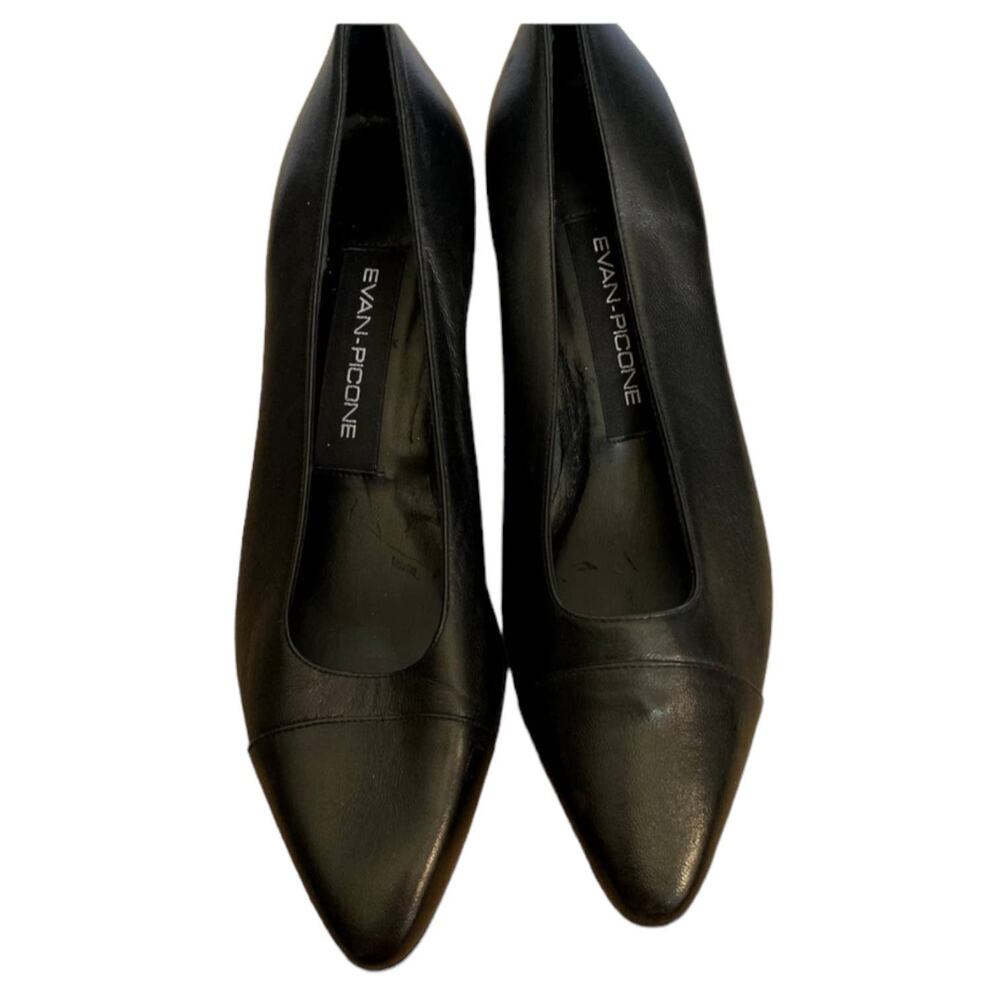 Evan-Picone Size 8M Black Leather Pointed-Toe Pumps Made in Spain shoes classic